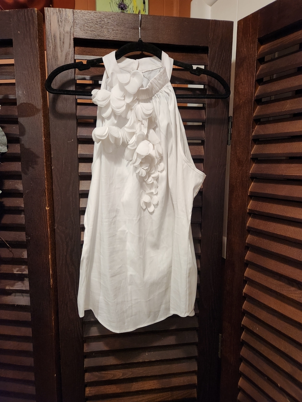 White Floral Appliqué Halter Tank Top